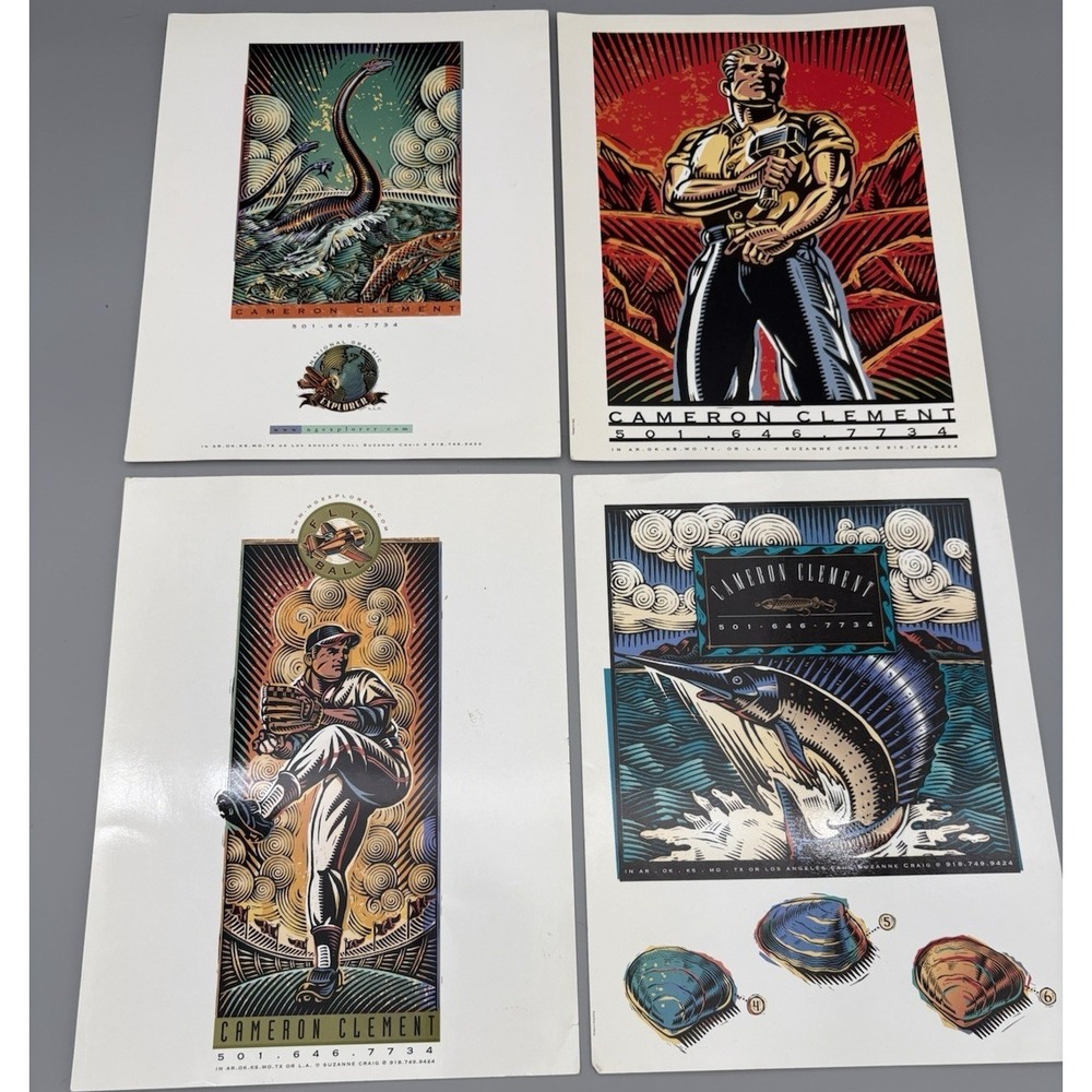 Cameron Clement Vtg Print Ad Promo Art Decorative Italy Sports Marine Life Set 4